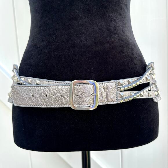 Leatherock USA Silver Studded 4-Strand Genuine Leather Handmade Hip Belt XL/38” - Picture 1 of 8